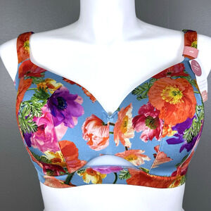 Cacique Lightly Lined Balconette Bra Size 40F Poppies Bright Underwire New NWT